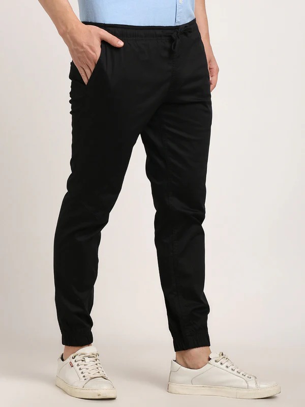 Indian Terrain Men's Comfort Fit Solid Black Trousers